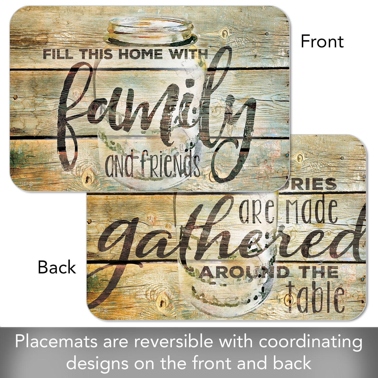 CounterArt Family Time 4 Pack Reversible Easy Care Flexible Placemats Made in the USA