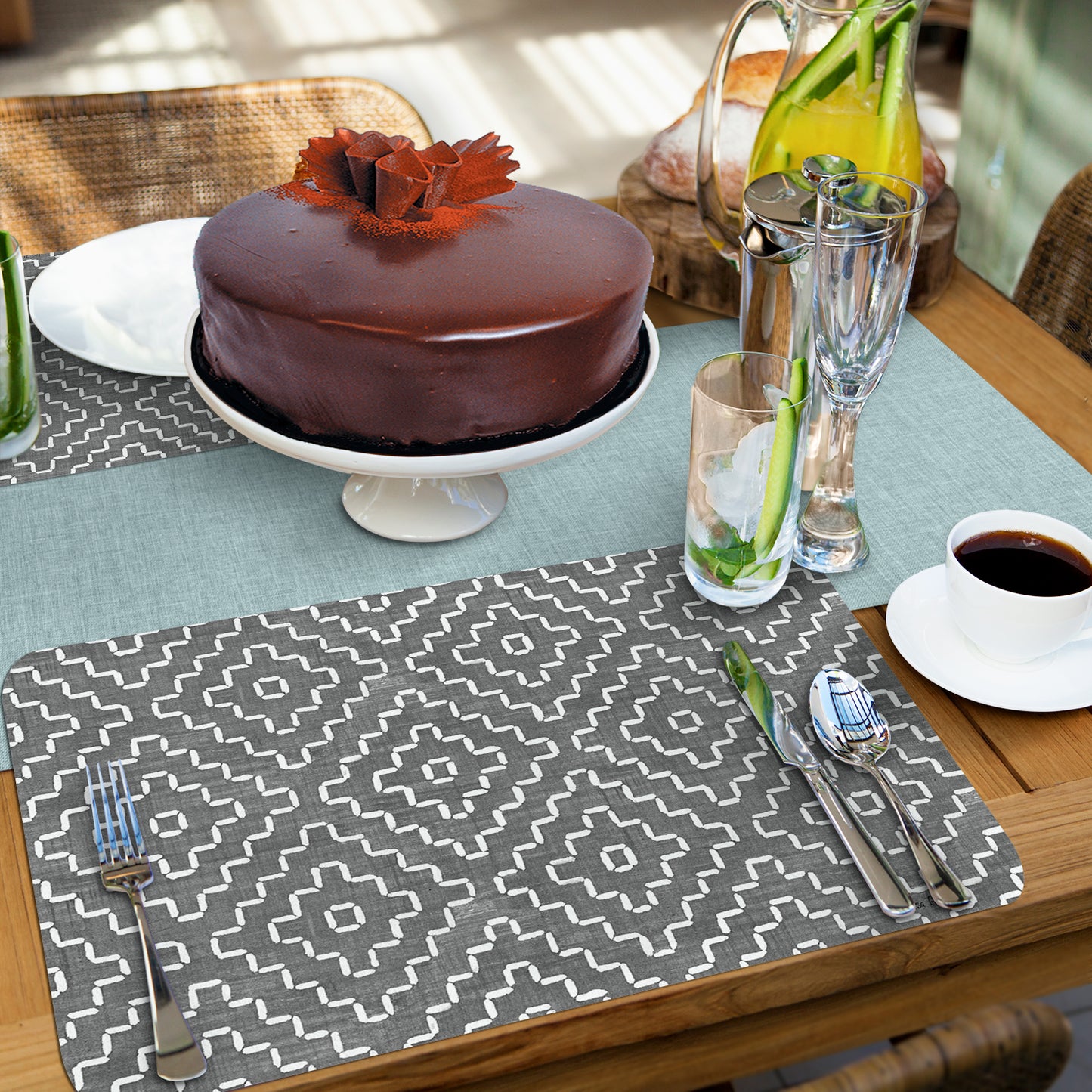 CounterArt Grey Flannel Design 4 Pack Reversible Easy Care Flexible Placemats Made in the USA