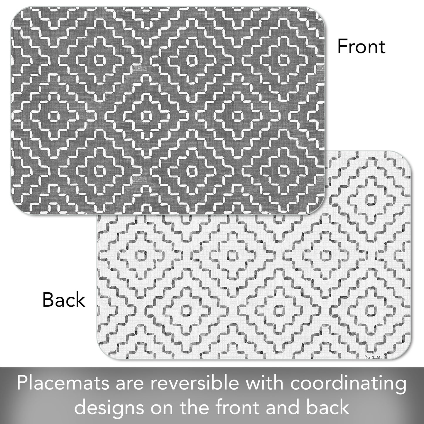 CounterArt Grey Flannel Design 4 Pack Reversible Easy Care Flexible Placemats Made in the USA
