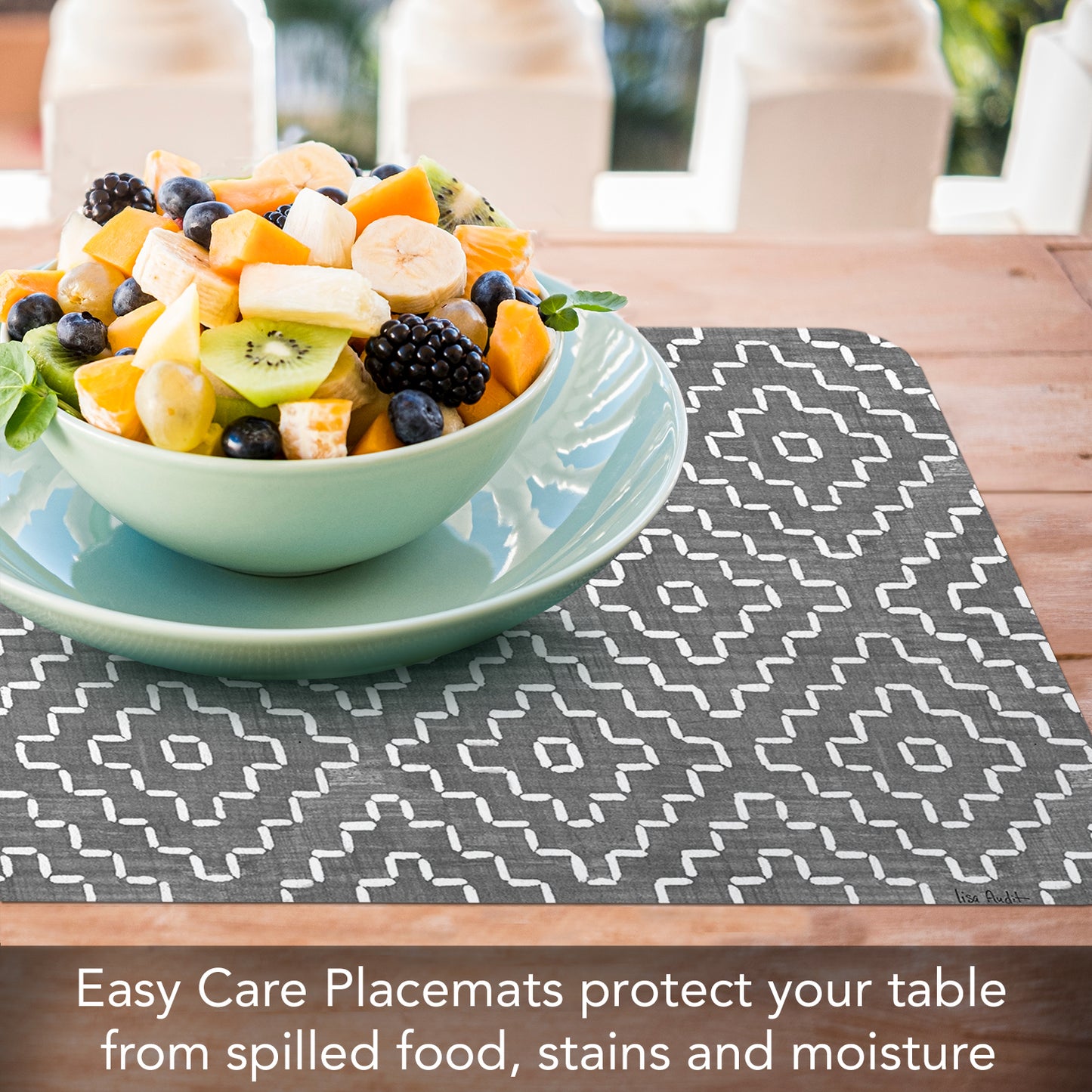 CounterArt Grey Flannel Design 4 Pack Reversible Easy Care Flexible Placemats Made in the USA