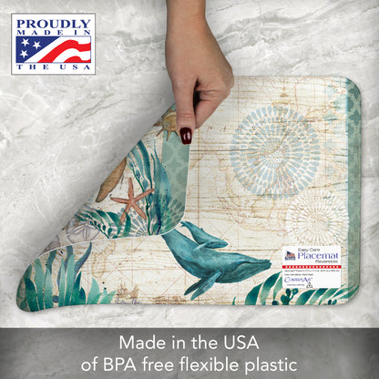 CounterArt Monterey Bay Turtle 4 Pack Reversible Easy Care Flexible Placemats Made in the USA