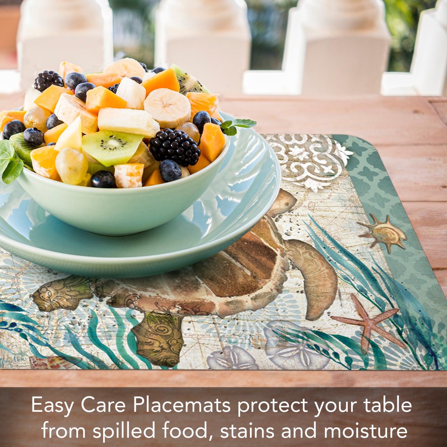 CounterArt Monterey Bay Turtle 4 Pack Reversible Easy Care Flexible Placemats Made in the USA
