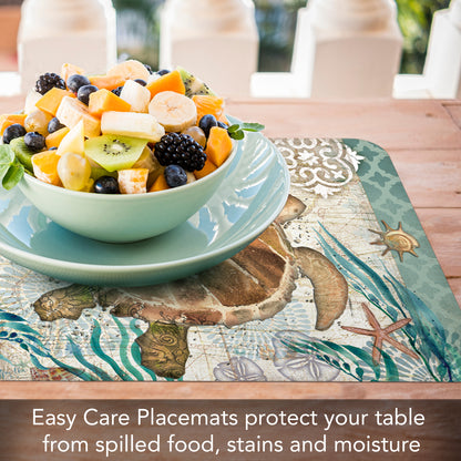 CounterArt Monterey Bay Turtle 4 Pack Reversible Easy Care Flexible Placemats Made in the USA