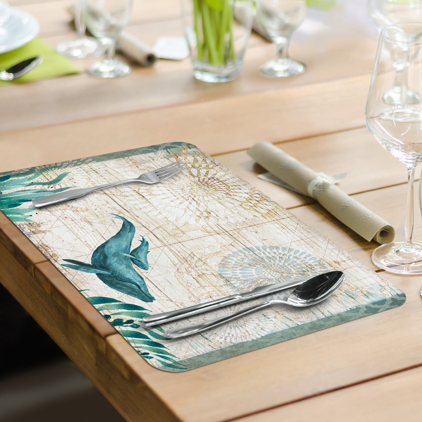 CounterArt Monterey Bay Turtle 4 Pack Reversible Easy Care Flexible Placemats Made in the USA