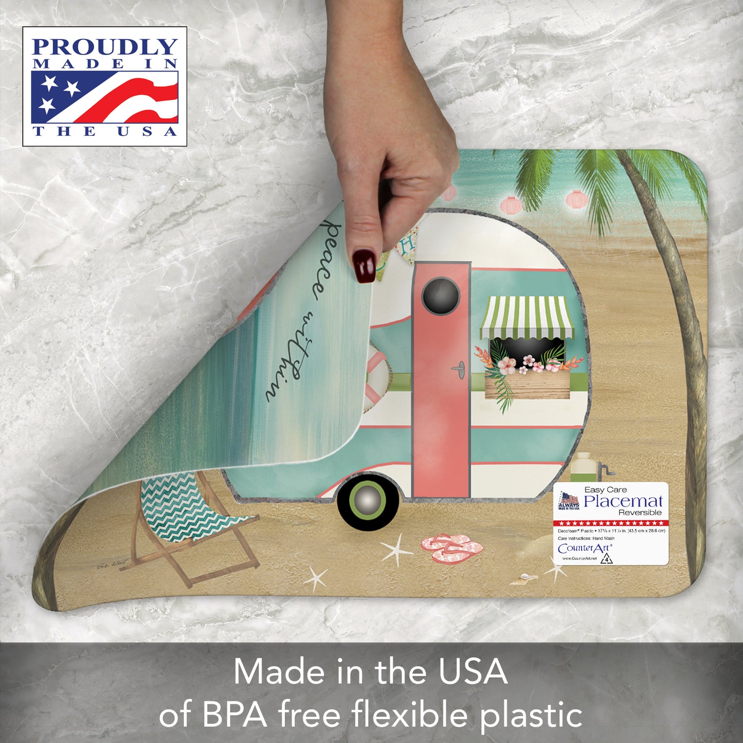 CounterArt Sunset Camper 4 Pack Reversible Easy Care Flexible Placemats Made in the USA