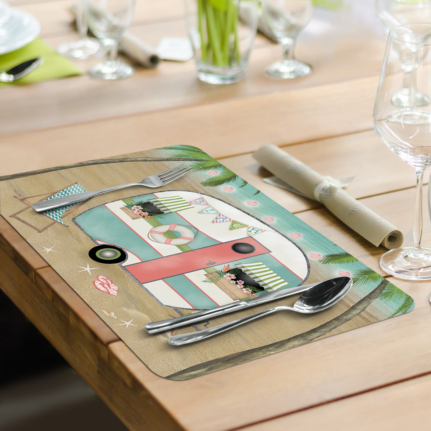 CounterArt Sunset Camper 4 Pack Reversible Easy Care Flexible Placemats Made in the USA