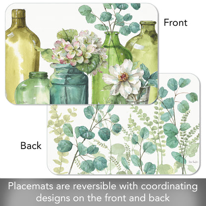 CounterArt Greenery 4 Pack Reversible Easy Care Flexible Placemats Made in the USA