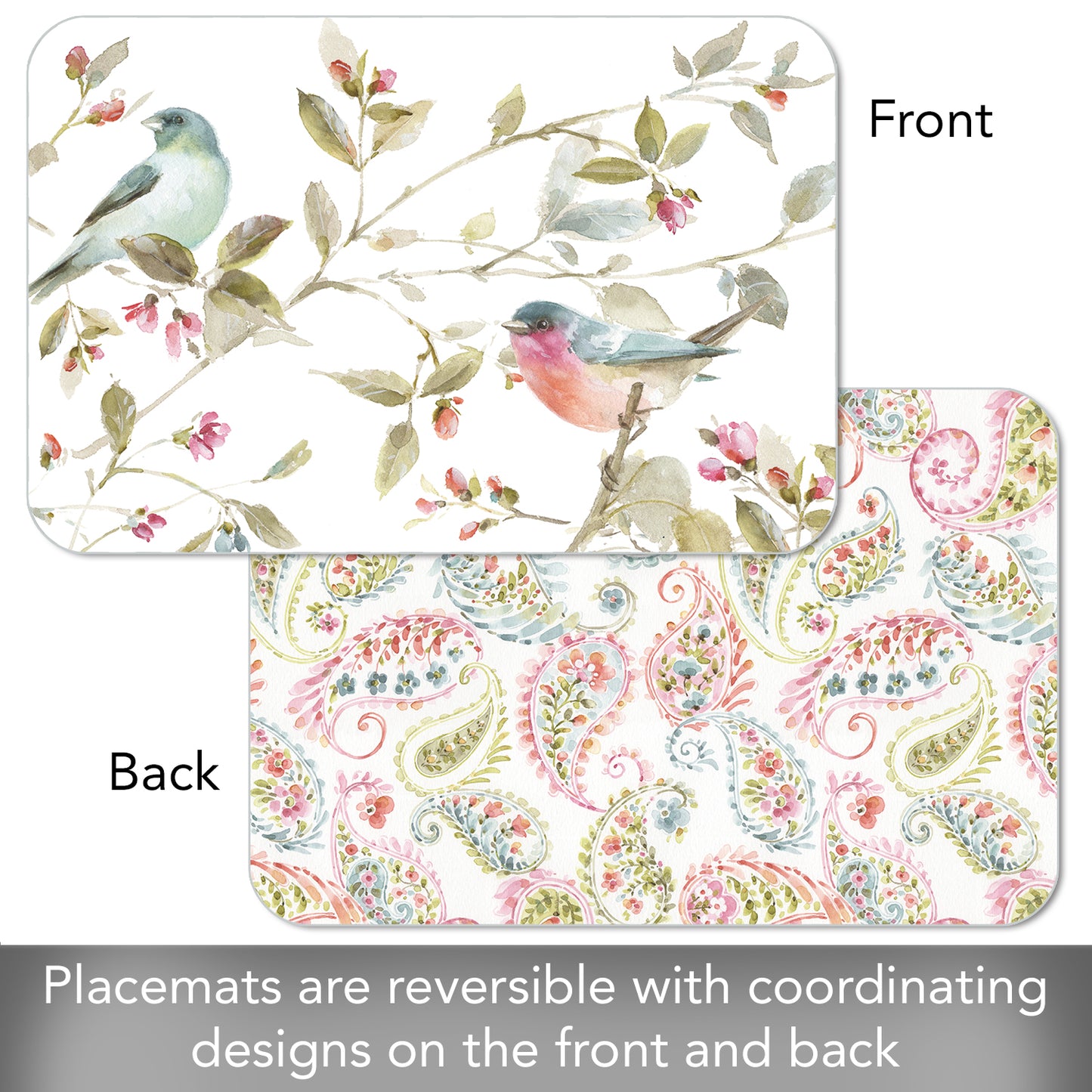 Counterart Beautiful Romance Floral 4 Pack Reversible Easy Care Flexible Plastic Placemats Made in The USA BPA Free Easily Wipes Clean