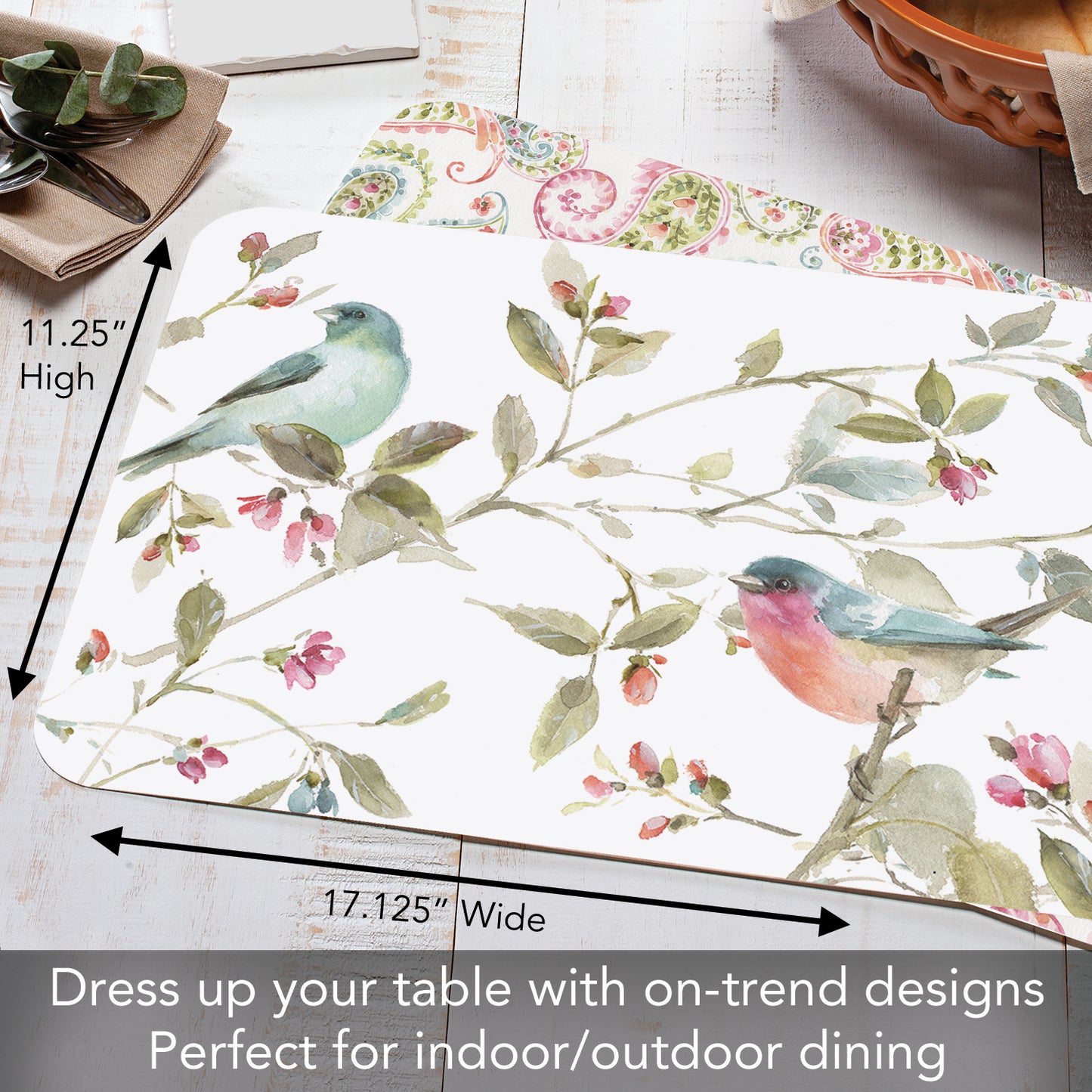 Counterart Beautiful Romance Floral 4 Pack Reversible Easy Care Flexible Plastic Placemats Made in The USA BPA Free Easily Wipes Clean