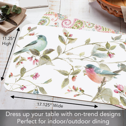 Counterart Beautiful Romance Floral 4 Pack Reversible Easy Care Flexible Plastic Placemats Made in The USA BPA Free Easily Wipes Clean