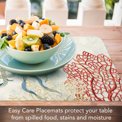 CounterArt Indigo Ocean 4 Pack Reversible Easy Care Flexible Plastic Placemats Made in The USA BPA Free, Easily Wipes Clean