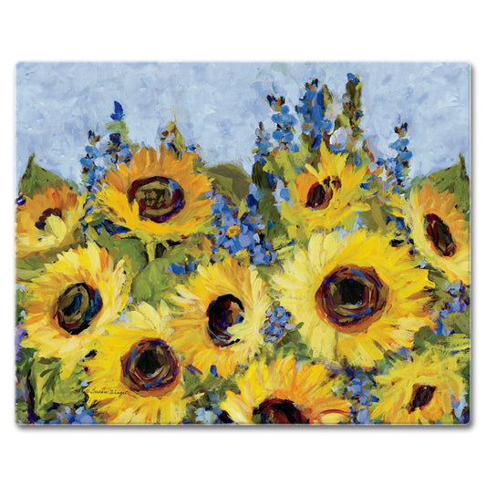 CounterArt Gallery of Sunflowers 3mm Tempered Glass Cutting Board 15" x 12" Manufactured in the USA