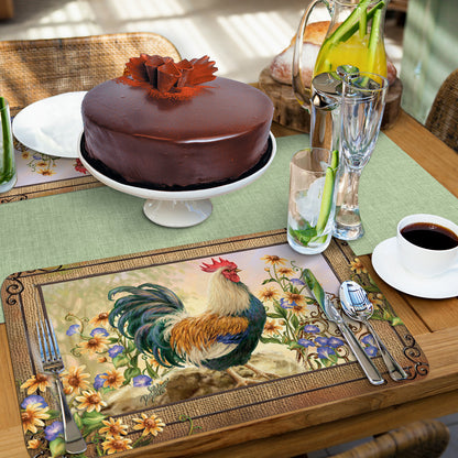 Counterart Country Charm Rooster 4 Pack Reversible Easy Care Flexible Plastic Placemats Made in The USA BPA Free Easily Wipes Clean