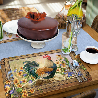 CounterArt Country Charm Rooster 4 Pack Reversible Easy Care Flexible Placemats Made in The USA