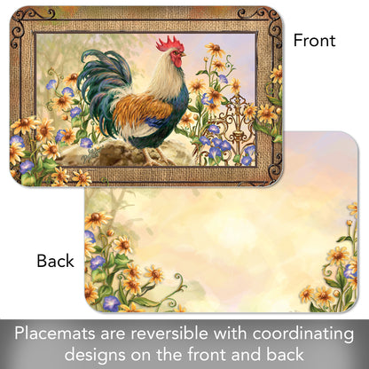 CounterArt Country Charm Rooster 4 Pack Reversible Easy Care Flexible Placemats Made in The USA