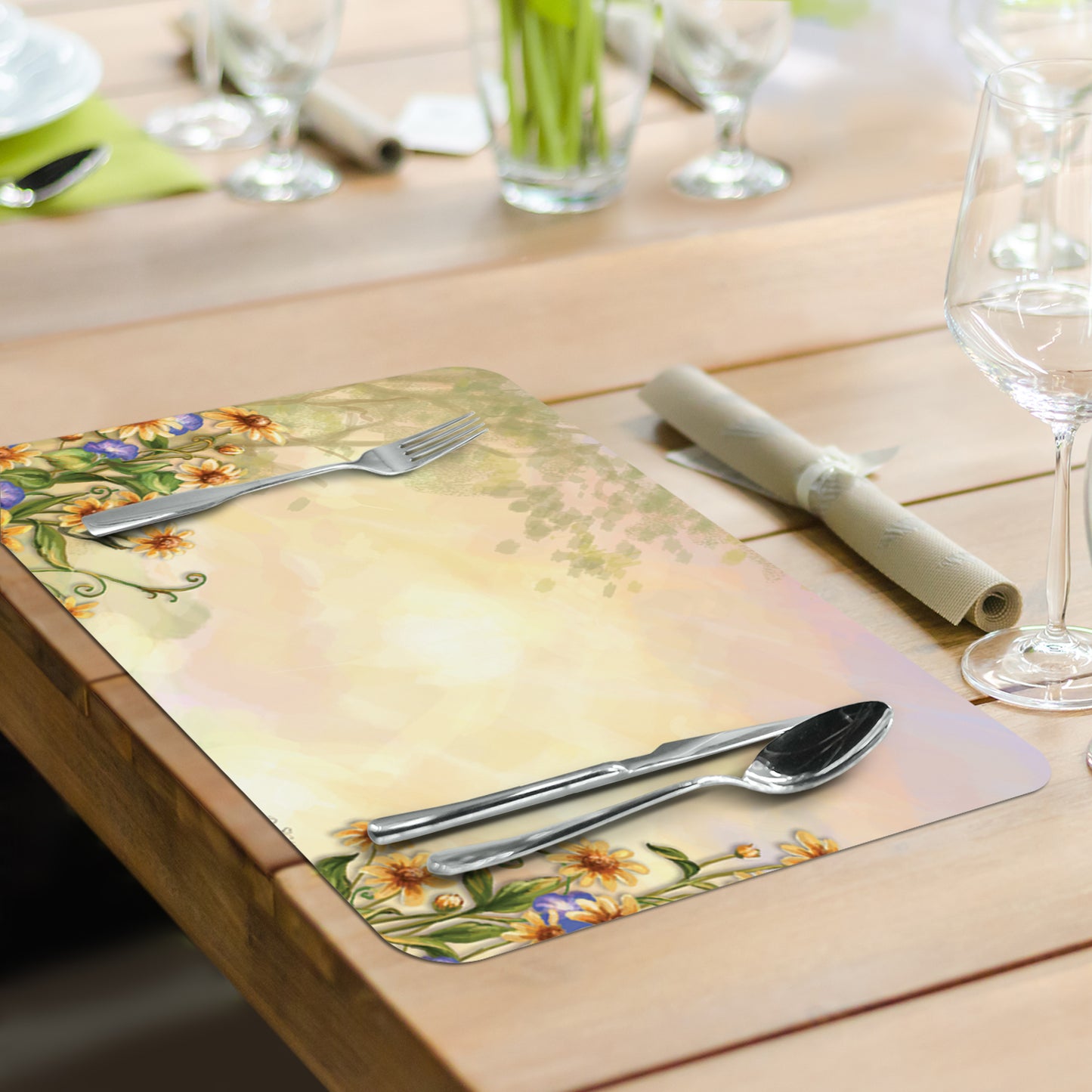 Counterart Country Charm Rooster 4 Pack Reversible Easy Care Flexible Plastic Placemats Made in The USA BPA Free Easily Wipes Clean