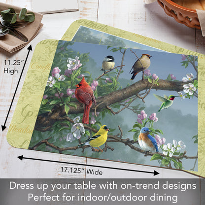 CounterArt Beautiful Songbirds 4 Pack Reversible Easy Care Flexible Placemats Made in The USA