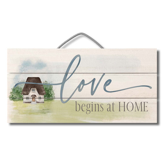 CounterArt Love Begins at Home Decorative Slatted Pallet Wood Sign 12" by 6" Made in the USA
