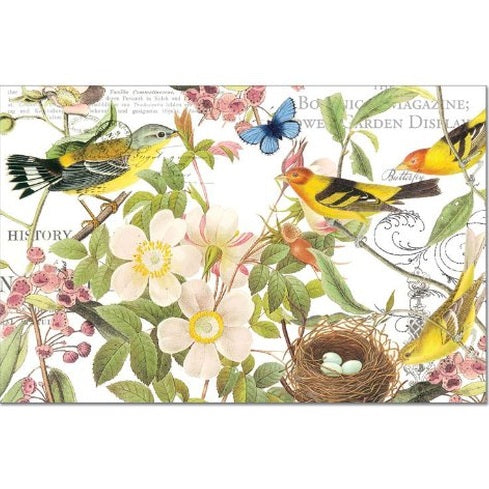 Counterart Botanical Birds 24 Sheet Premium Reusable Paper Placemat in Resealable Bag 17" x 11" Manufactured in The USA