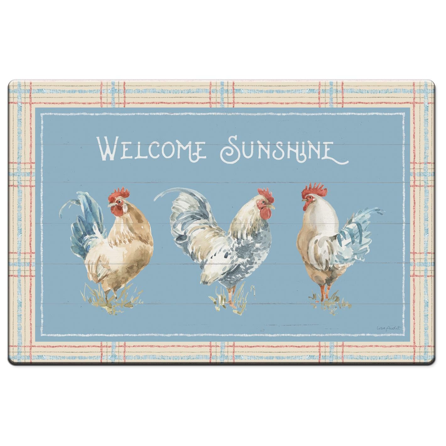 Highland Home Welcome Sunshine Chickens 30” x 20” Decorative Vinyl Comfort Floor Mat Manufactured in The USA, Waterproof, Reduces Muscle Fatigue, Easy to Clean