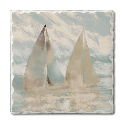 Thirstystone Sail at Dawn Single Tumbled Tile Stone Coaster with Protective Cork Backing Manufactured in The USA 4" Square, Colorful, Artistiic, Easily Wipes Clean