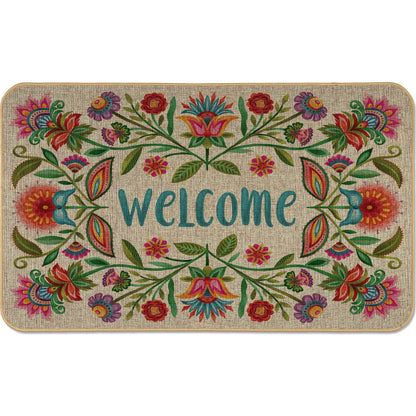 Counterart Floral Welcome Decorative Indoor/Outdoor Natural Linen Look Floor Mat with Recycled Rubber Back Manufactured in The USA 29.5” x 17.75”