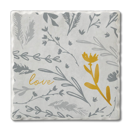 Thirstystone Sketch Floral Grey Single Tumbled Tile Stone Coaster with Protective Cork Backing Manufactured in The USA 4" Square, Colorful, Artistic, Easily Wipes Clean