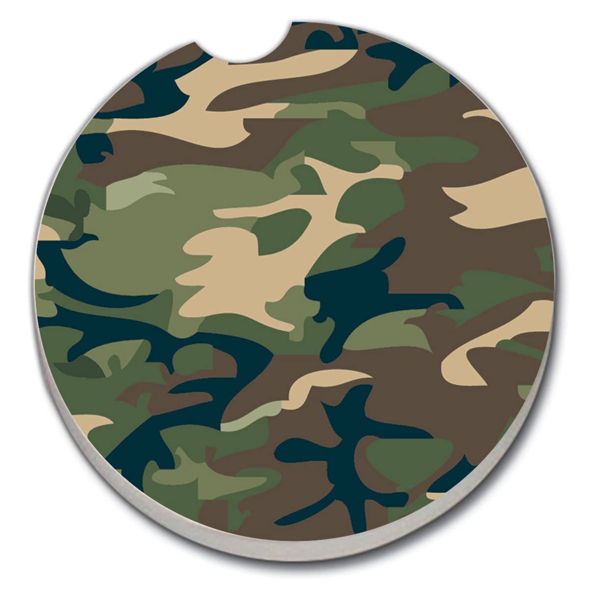CounterArt Green Camouflage Single Absorbnent Stone Coaster for Vehicle Cup Holder 2.6” Diameter Manufactured in The USA