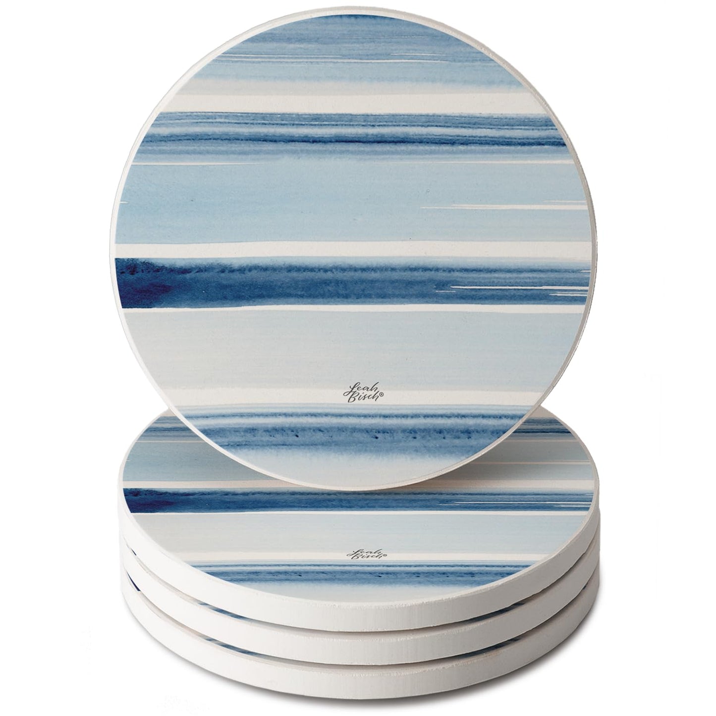 Thirstystone Ocean Tides 4 Pack Round Absorbent Stone Coasters 4" Diameter Manufactured in the USA
