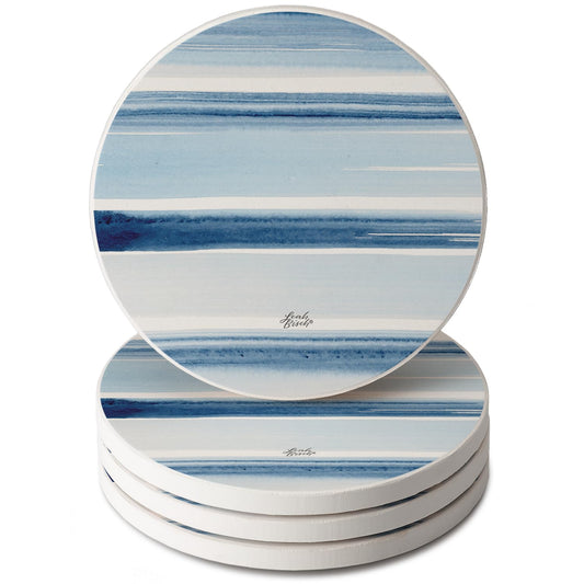 Thirstystone Ocean Tides 4 Pack Round Absorbent Stone Coasters 4" Diameter Manufactured in the USA
