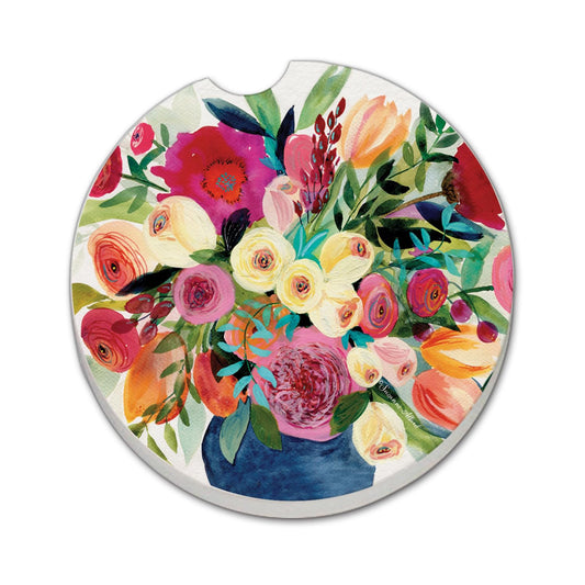 Thirstystone Morning Joy Floral Single Absorbent Stone Coaster for Vehicle Cup Holder 2.6” Diameter Manufactured in The USA