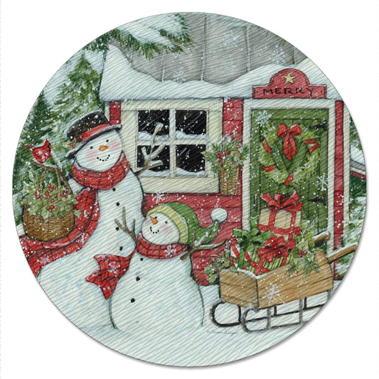 CounterArt Snowman's Farmhouse 4mm Tempered Glass Lazy Susan Turntable 13" Diameter