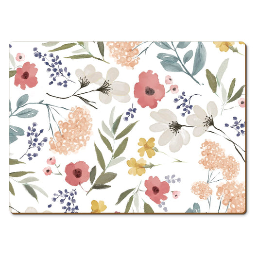 CounterArt Meadow Pink Decorative Hardboard Placemats with Protective Cork Backing 4 Pack Layered Construction Heat Tolerant and Easily Wipes Clean