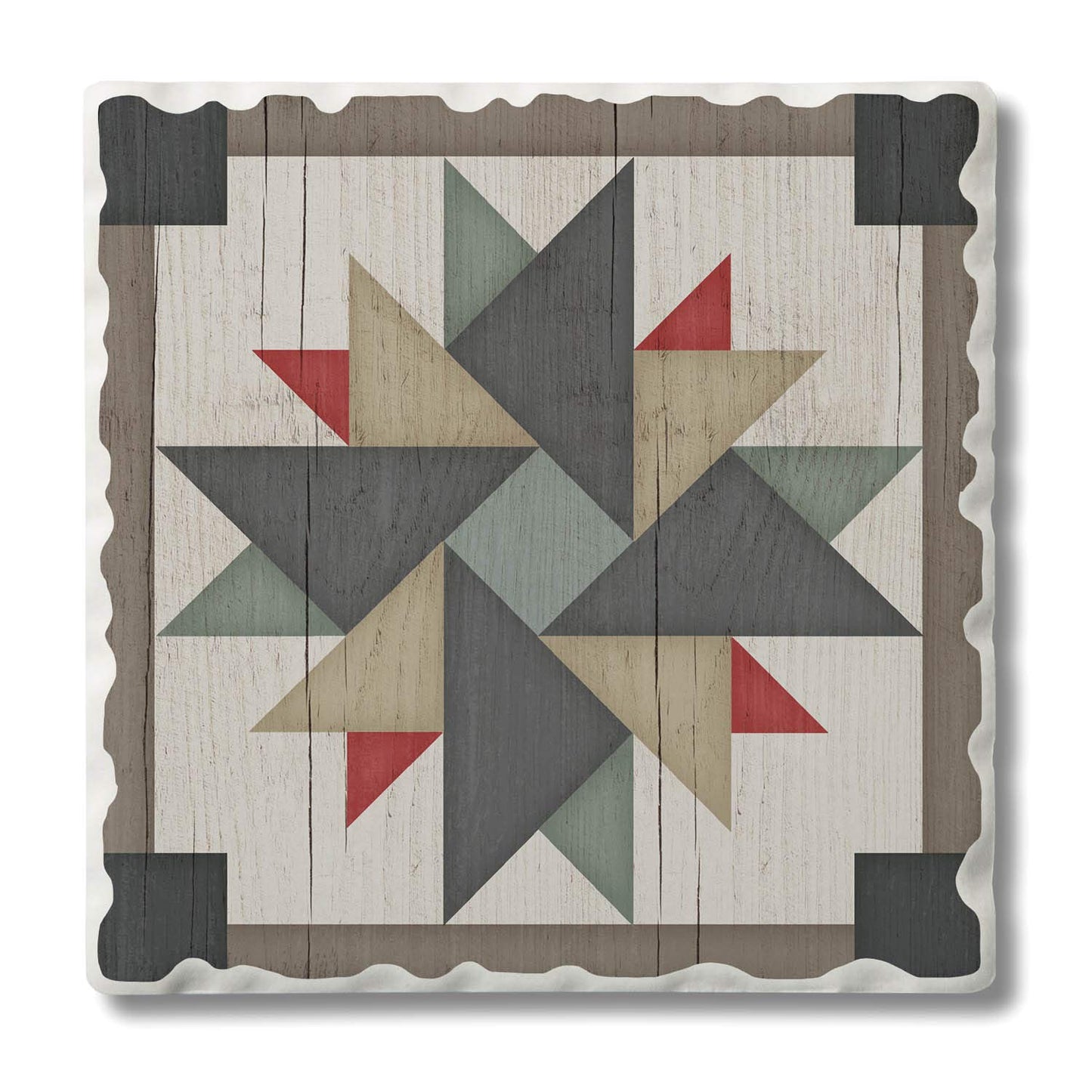Thirstystone Quilt Design Windmill Single Tumbled Tile Stone Coaster with Protective Cork Backing Manufactured in The USA 4" Square, Artistic, Easily Wipes Clean