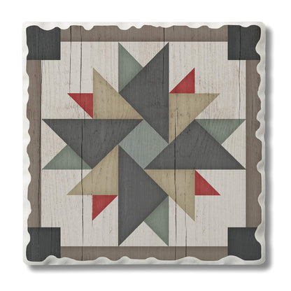 Thirstystone Quilt Design Windmill Single Tumbled Tile Stone Coaster with Protective Cork Backing Manufactured in The USA 4" Square, Artistic, Easily Wipes Clean