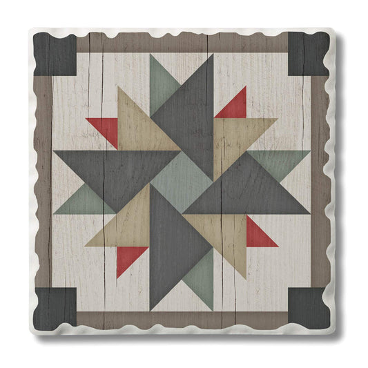 Thirstystone Quilt Design Windmill Single Tumbled Tile Stone Coaster with Protective Cork Backing Manufactured in The USA 4" Square, Artistic, Easily Wipes Clean