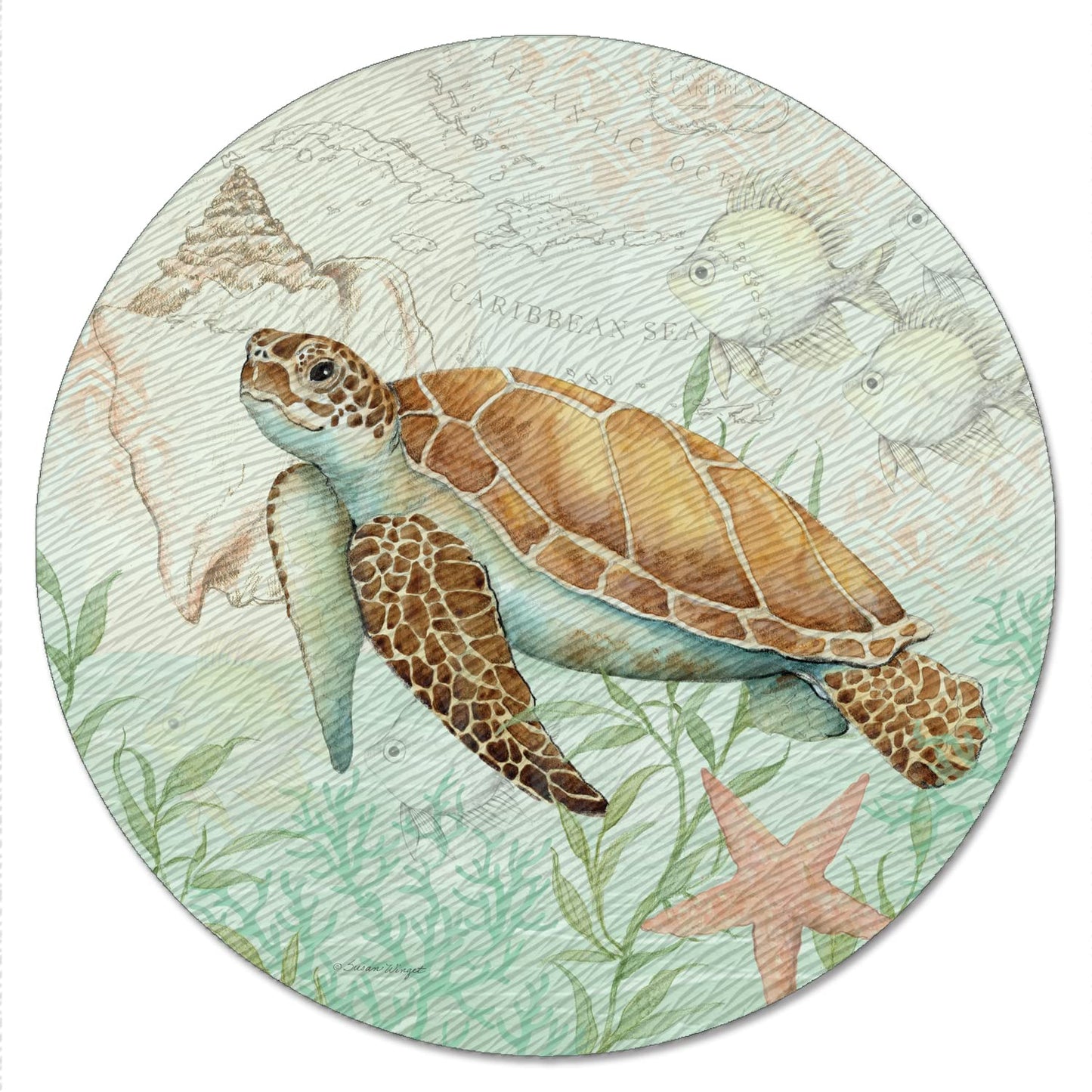 CounterArt Caribbean Seas 4mm Tempered Glass Lazy Susan Turntable 13" Diameter
