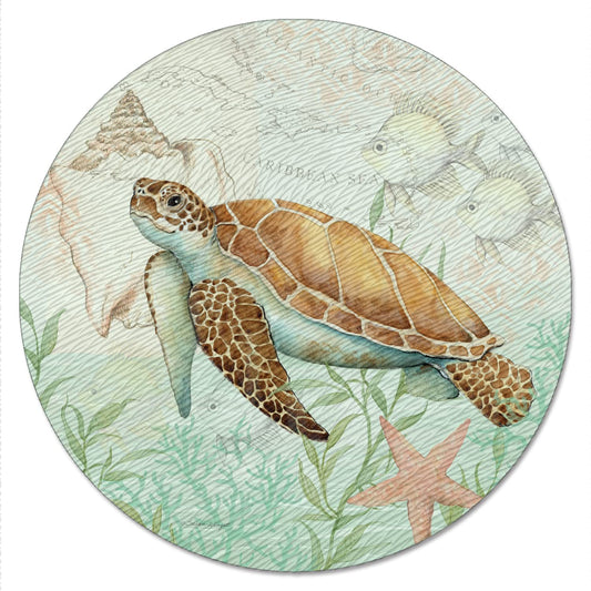 CounterArt Caribbean Seas 4mm Tempered Glass Lazy Susan Turntable 13" Diameter