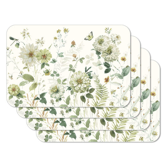 CounterArt Green Fields 4 Pack Reversible Easy Care Flexible Placemats Made in the USA