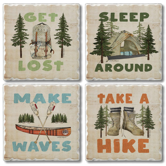 Thirstystone Get Lost 4-Pack Assorted Stone Tumbled Tile Coasters 4" Square
