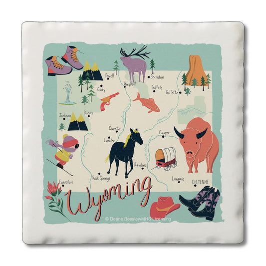 Thirstystone Wyoming Home State 4 Pack Tumbled Tile Stone Coasters 4" Square Manufactured in the USA