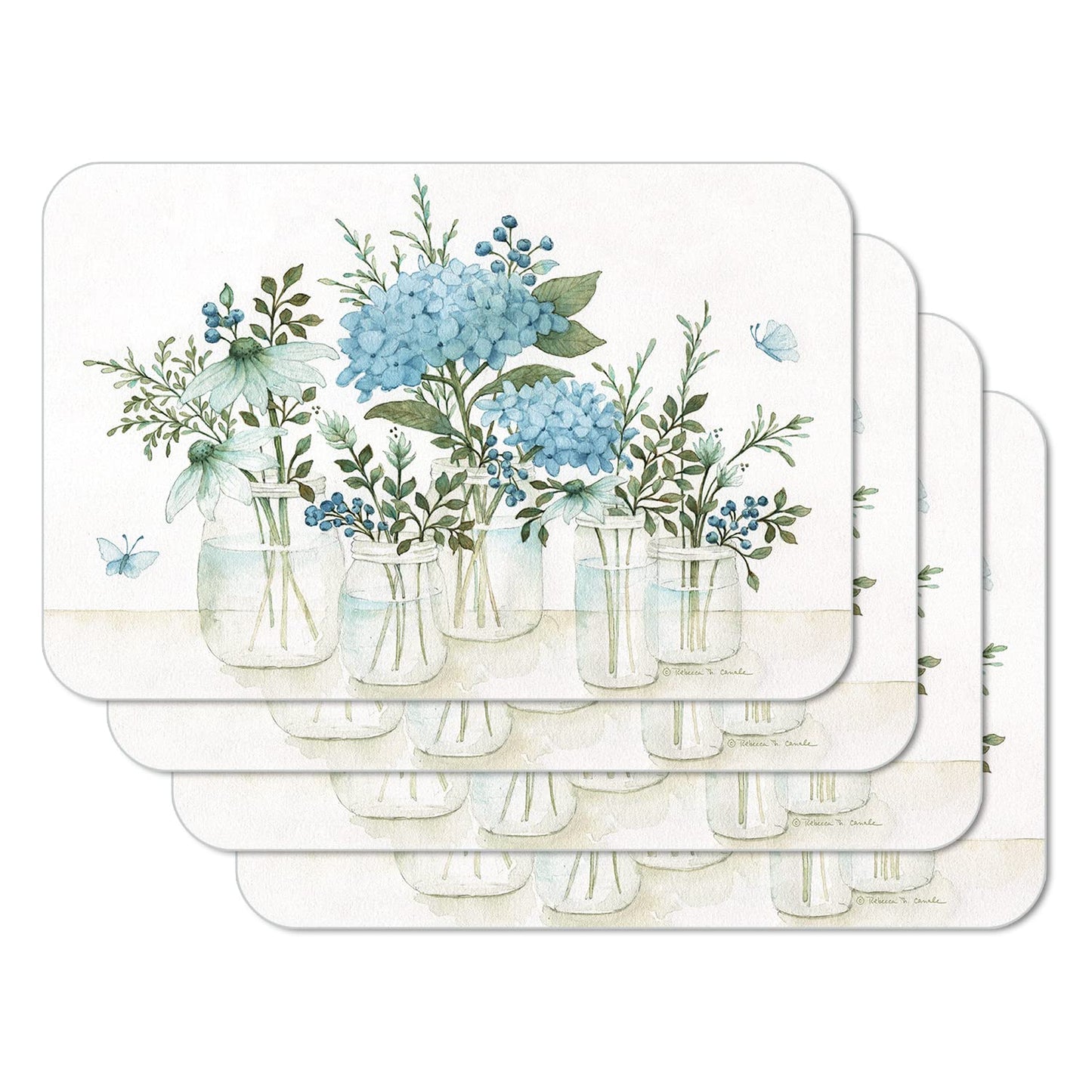 CounterArt Floral Mason Jars 4 Pack Reversible Easy Care Flexible Placemats Made in the USA