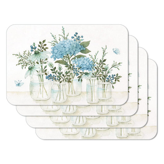 CounterArt Floral Mason Jars 4 Pack Reversible Easy Care Flexible Placemats Made in the USA