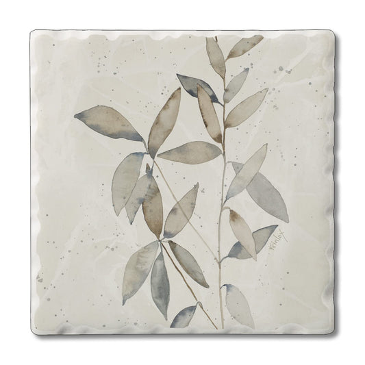 Thirstystone Neutral Botanicals Design I Single Tumbled Tile Stone Coaster with Protective Cork Backing Manufactured in The USA 4" Square, Colorful, Artistiic, Easily Wipes Clean