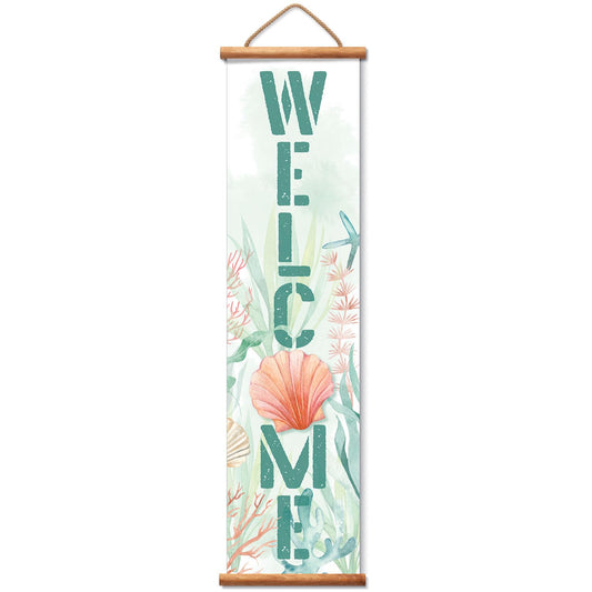 Highland Home Beach Welcome Indoor/Outdoor Vinyl Hanging Entryway Sign Made in the USA Reusable Easy Wipes Clean Easy Storage