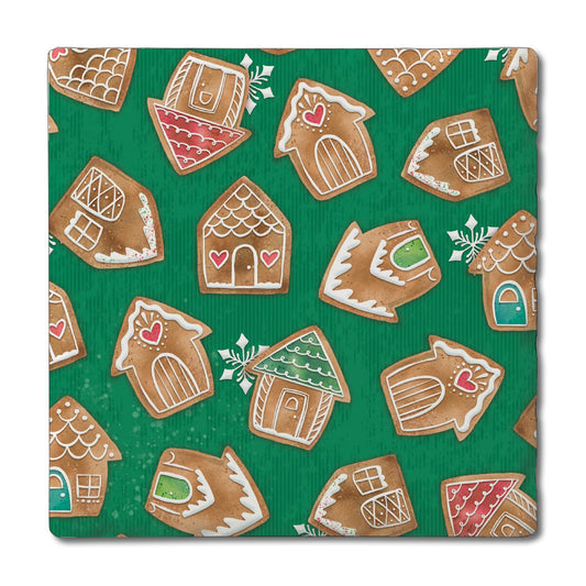Thirstystone Gingerbread Houses Single Tumbled Tile Stone Coaster with Protective Cork Backing Manufactured in The USA 4" Square, Artistic, Easily Wipes Clean