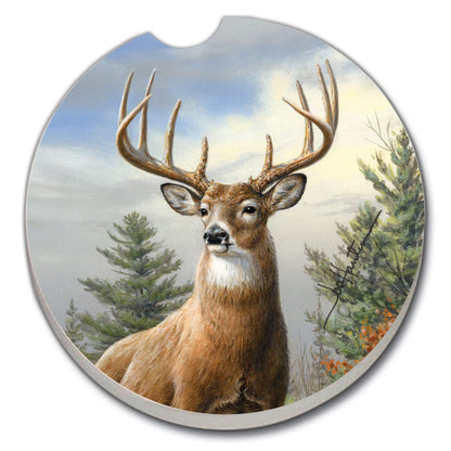 CounterArt Morning Buck Single Absorbent Stone Coaster for Vehicle Cup Holder 2.6” Diameter Manufactured in The USA