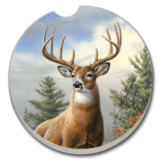 CounterArt Morning Buck Single Absorbent Stone Coaster for Vehicle Cup Holder 2.6” Diameter Manufactured in The USA