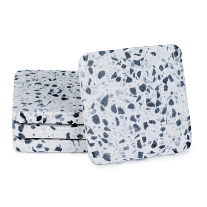 Thirstystone White Natural Terrazzo Coasters with Large Marble Flecks and Protective Cork Backing 4" Square Attractive Absorbent Easily Wipes Clean