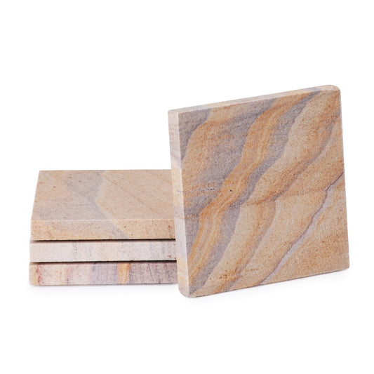 Thirstystone Rainbow Natural Sandstone Coaster 4-Pack Attractive, Absorbent, Easily Wipes Clean